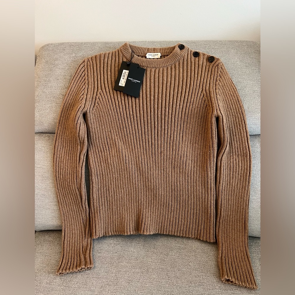 YSL Saint Laurent Women’s Camel Hair Cote Classique Crew Neck Sweater Sz L